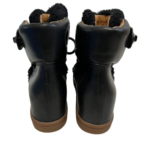Coach wedge boots Monroe Shearling size 8 black leather high heel booties - Picture 4 of 16